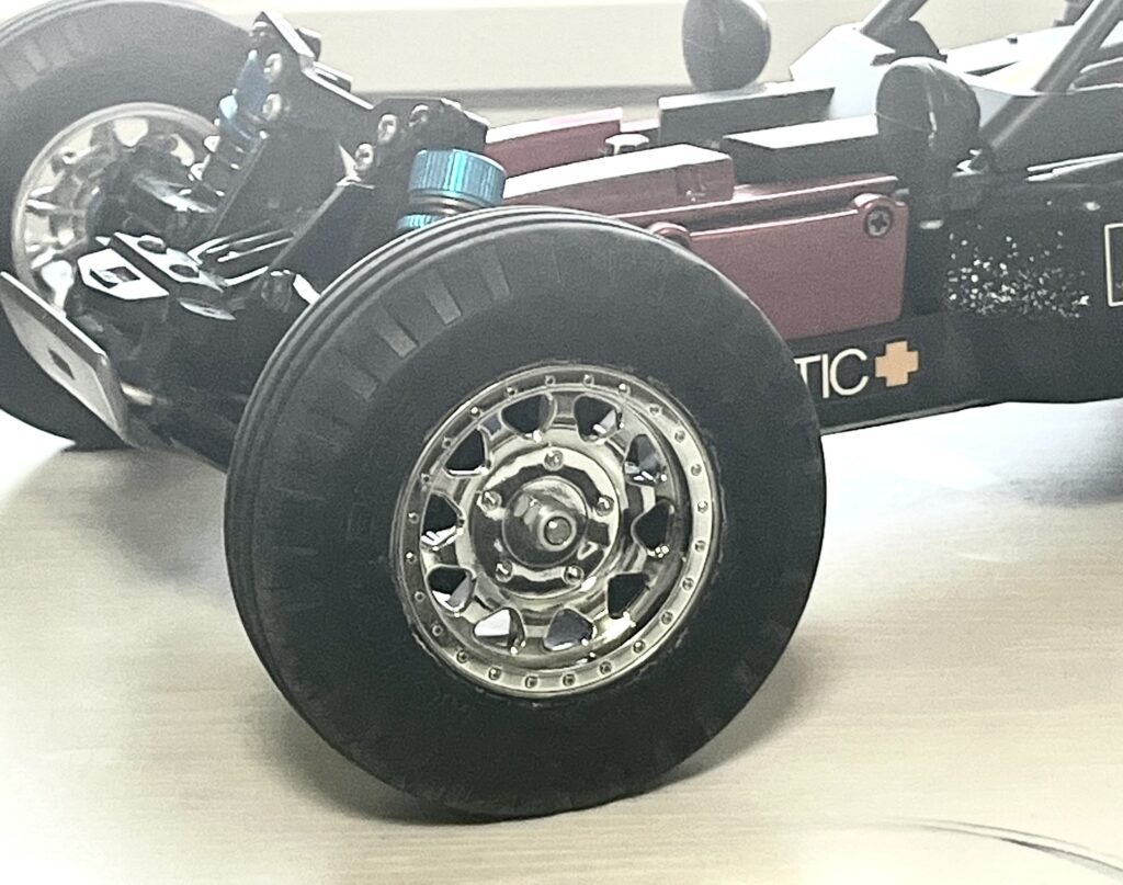 Front tire and wheel mounted