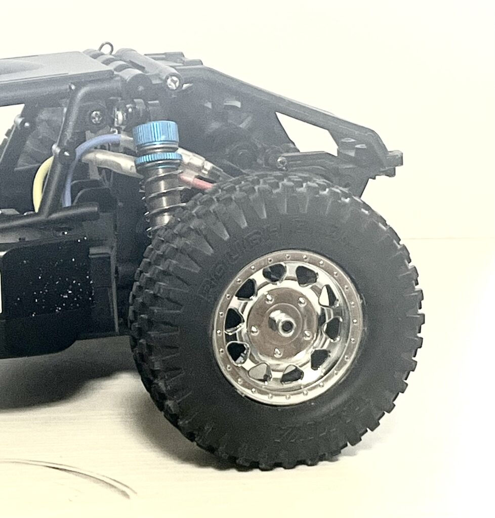 Rear tire and wheel mounted