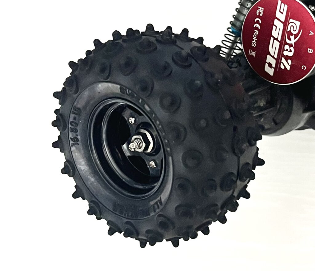 Angled view of the rear tire